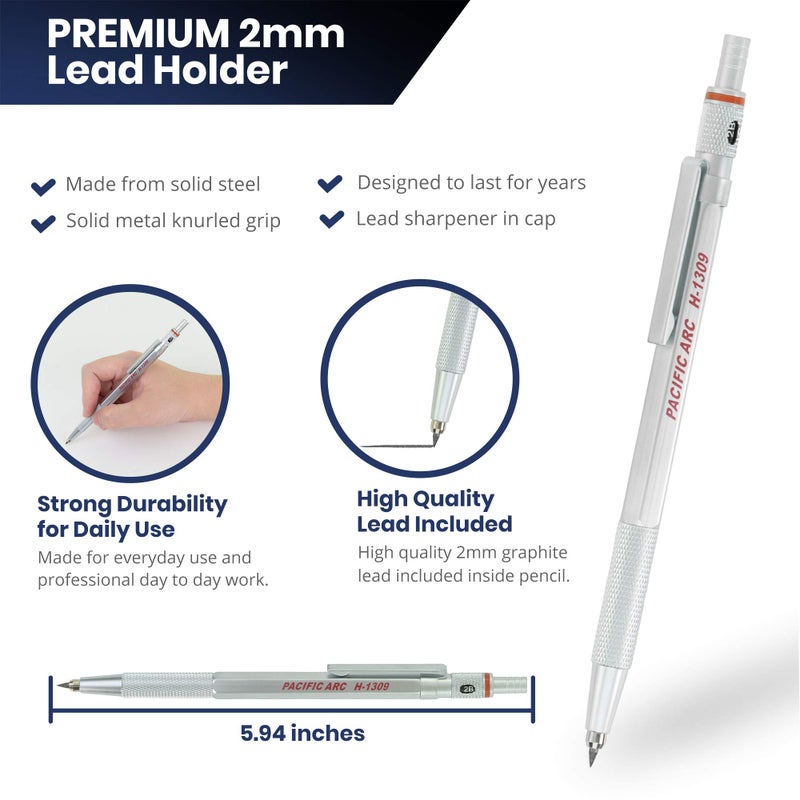 Pacific Arc Premium Gravity Feed Technical Lead Holder All Metal Silver 2 mm - Image 2